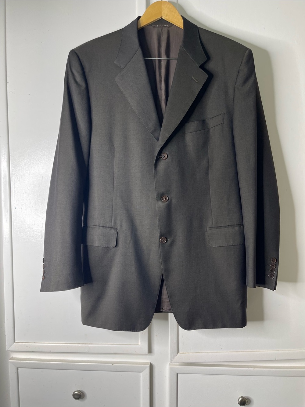 Vintage Canali Italy Wool Blazer Mens US 44L Taupe 3 Button Luxury Sport Coat